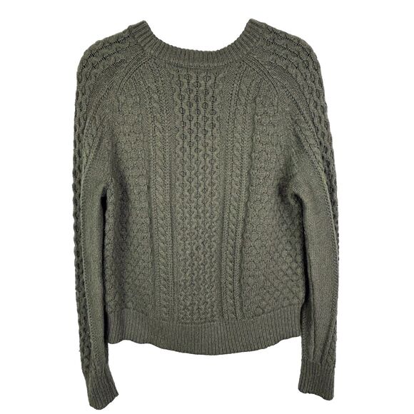 J.Crew Popcorn Cableknit Chunky Lambs Wool Sweater Bauble Pullover Olive Green M - Picture 4 of 10